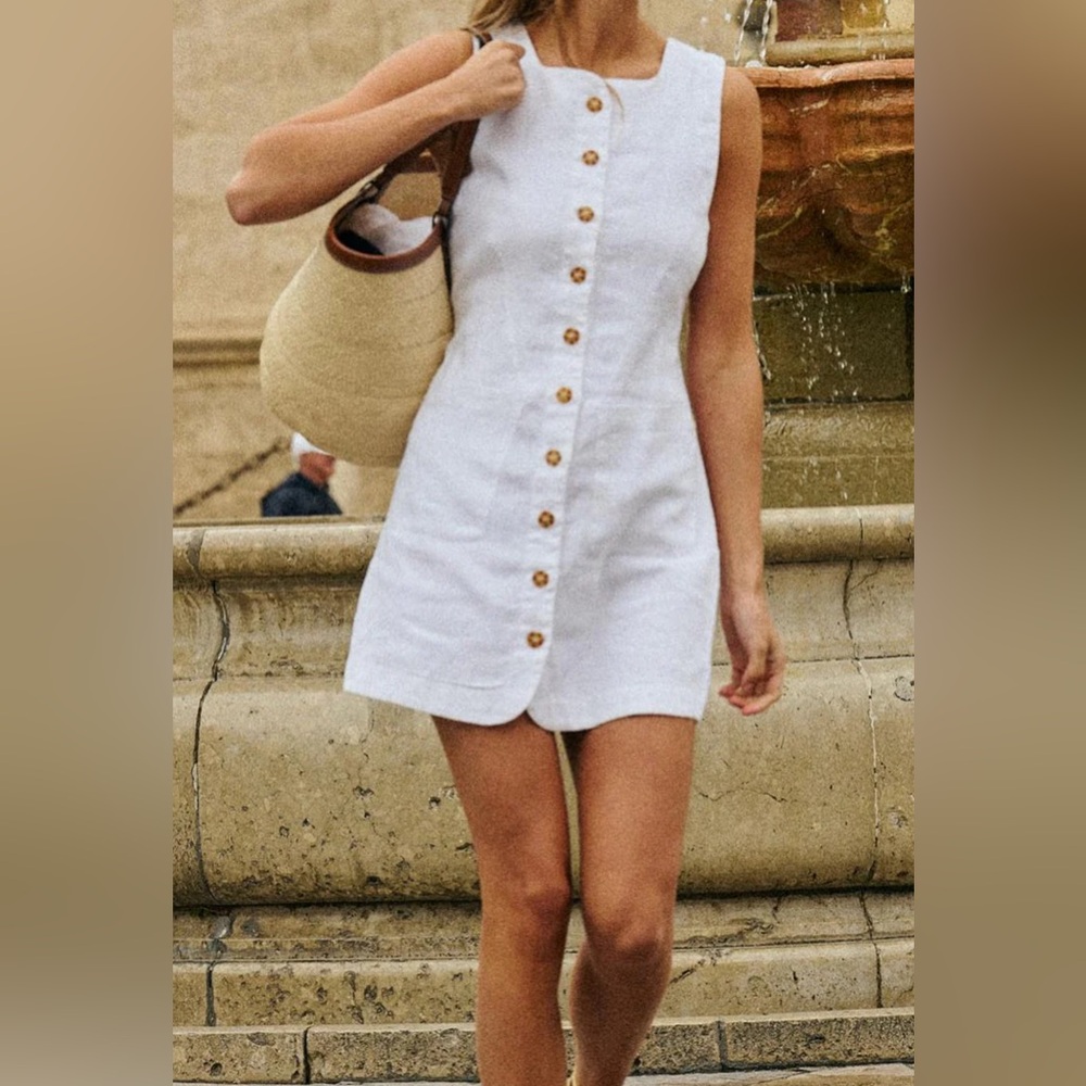 Cotton Button-Front Short Dress